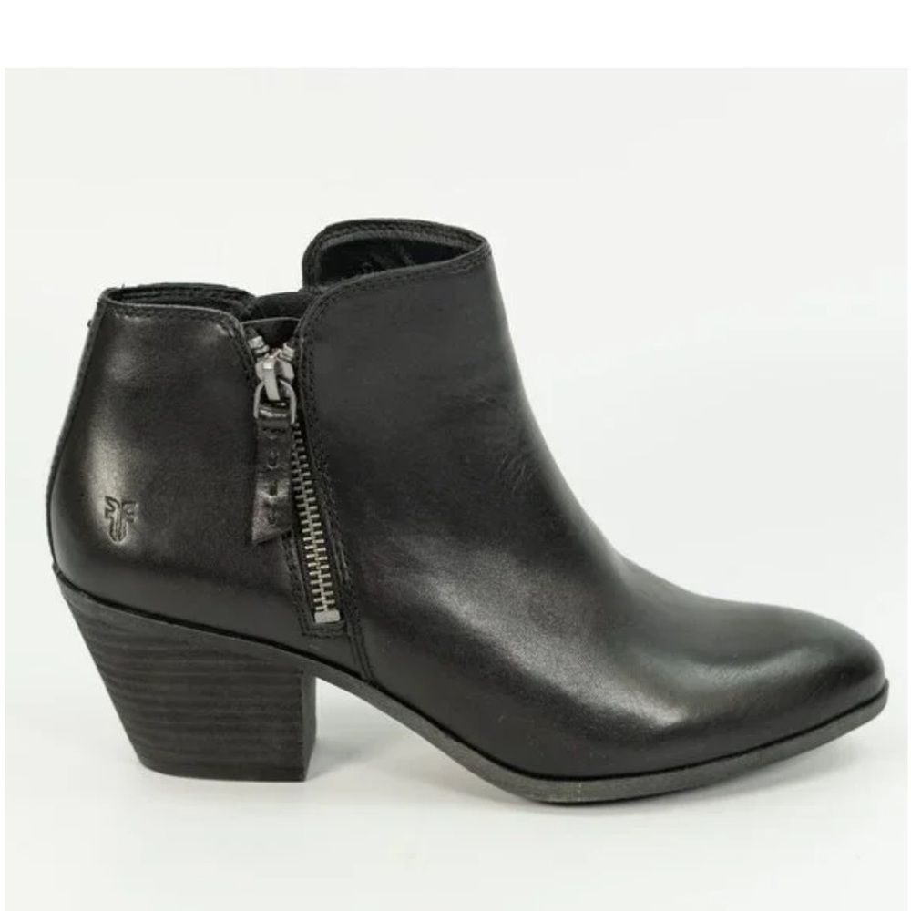 FRYE Women's Judith Zip Bootie 3471738-BLK Black Leather Side Zip Ankle Boots
